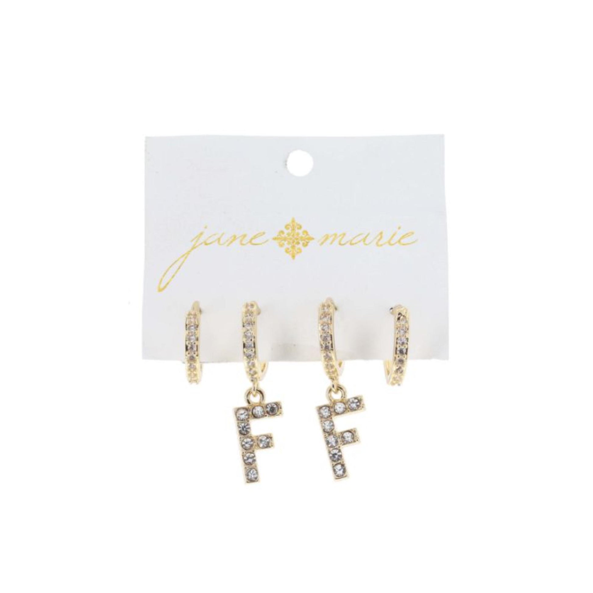 Set of 2, Crystal Huggie, Crystal Huggie with Crystal "F" Earrings