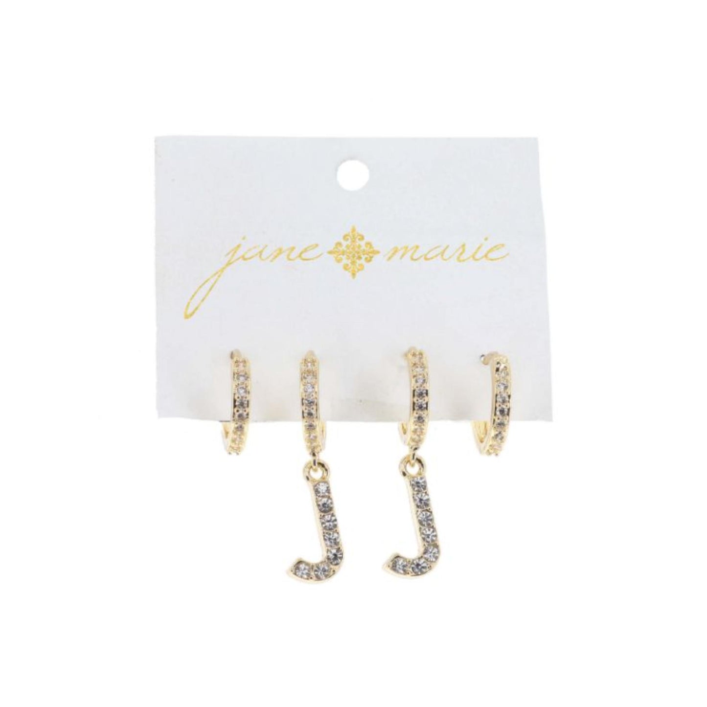 Set of 2, Crystal Huggie, Crystal Huggie with Crystal "J" Earrings