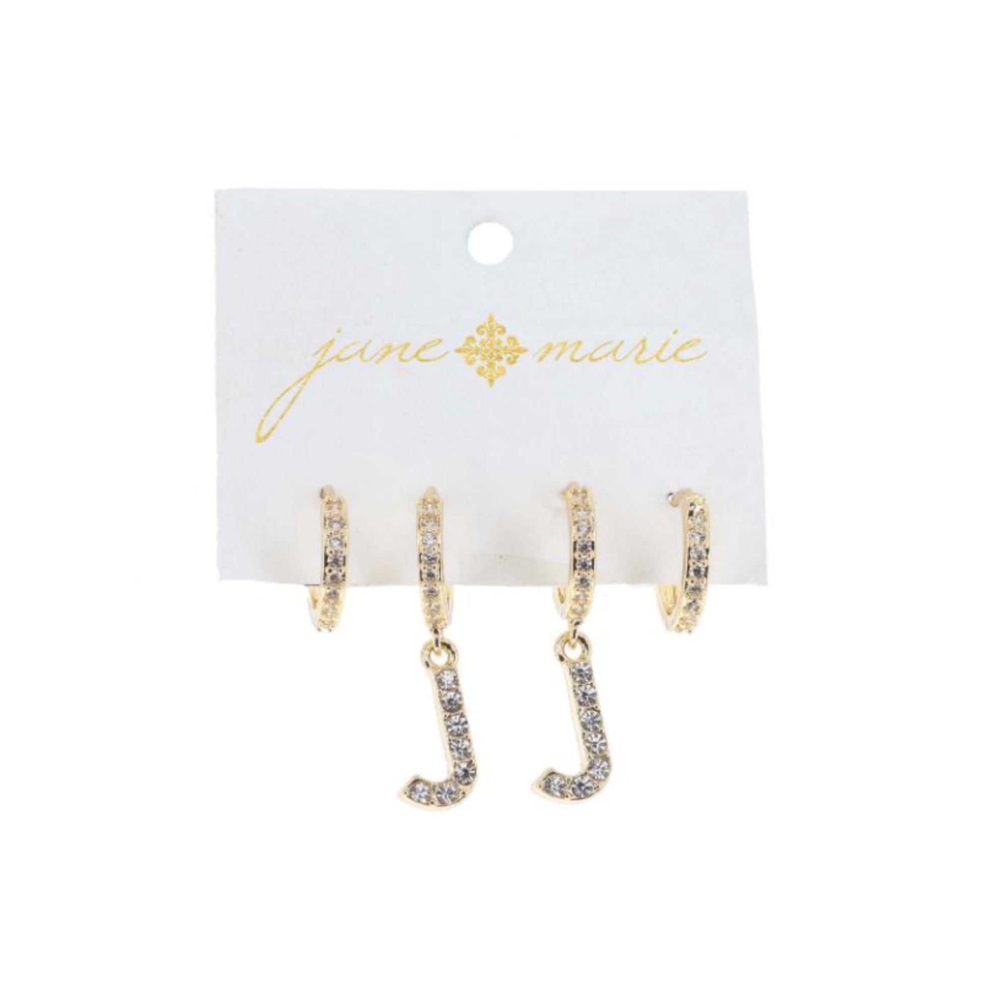 Set of 2, Crystal Huggie, Crystal Huggie with Crystal "J" Earrings