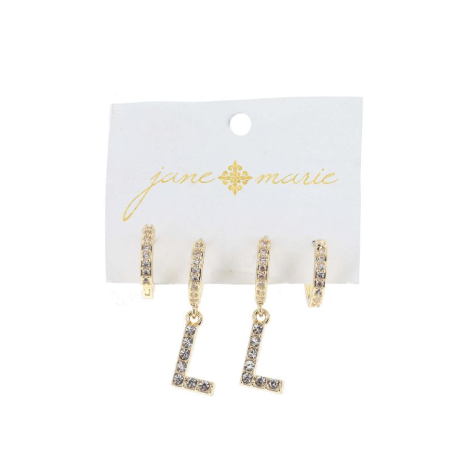 Set of 2, Crystal Huggie, Crystal Huggie with Crystal "L" Earrings