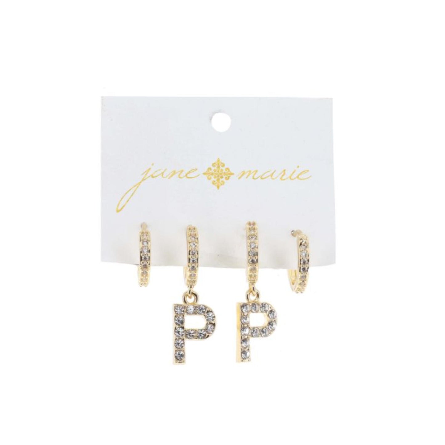 Set of 2, Crystal Huggie, Crystal Huggie with Crystal "P" Earrings