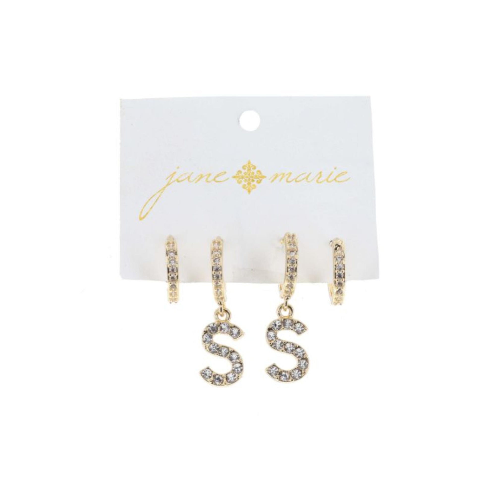 Set of 2, Crystal Huggie, Crystal Huggie with Crystal "S" Earrings