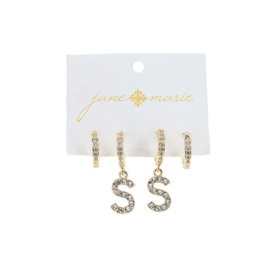 Set of 2, Crystal Huggie, Crystal Huggie with Crystal "S" Earrings