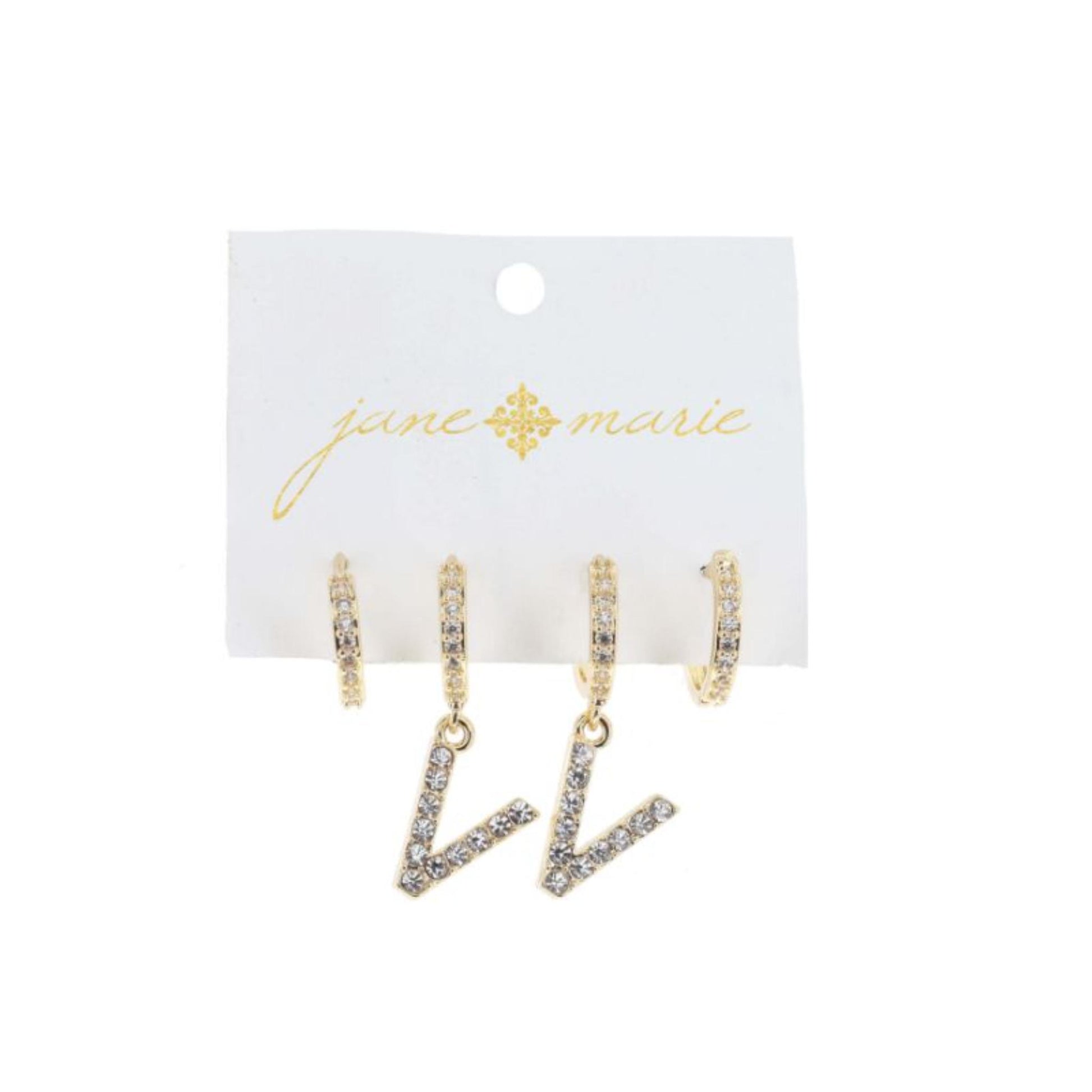 Set of 2, Crystal Huggie, Crystal Huggie with Crystal "V" Earrings