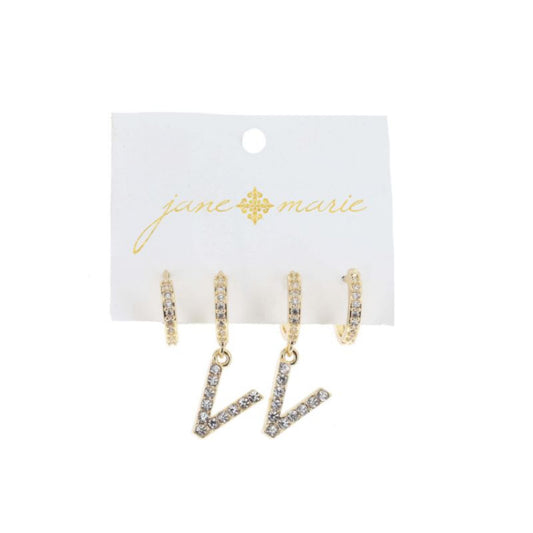 Set of 2, Crystal Huggie, Crystal Huggie with Crystal "V" Earrings