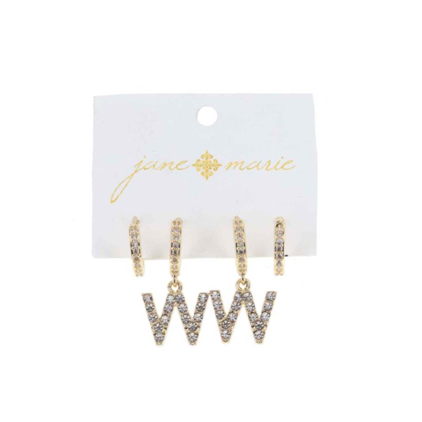 Set of 2, Crystal Huggie, Crystal Huggie with Crystal "W" Earrings