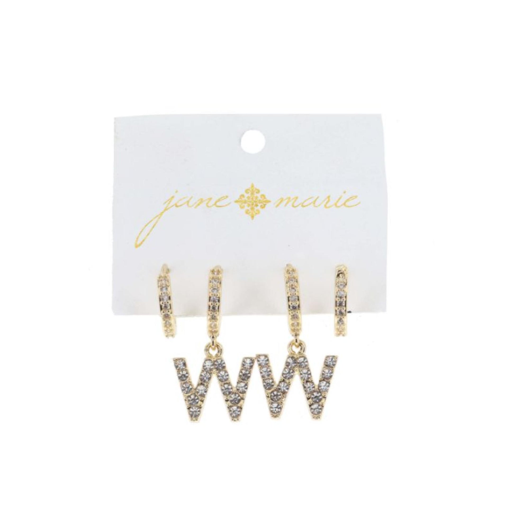 Set of 2, Crystal Huggie, Crystal Huggie with Crystal "W" Earrings