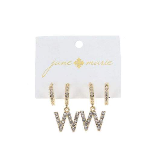 Set of 2, Crystal Huggie, Crystal Huggie with Crystal "W" Earrings