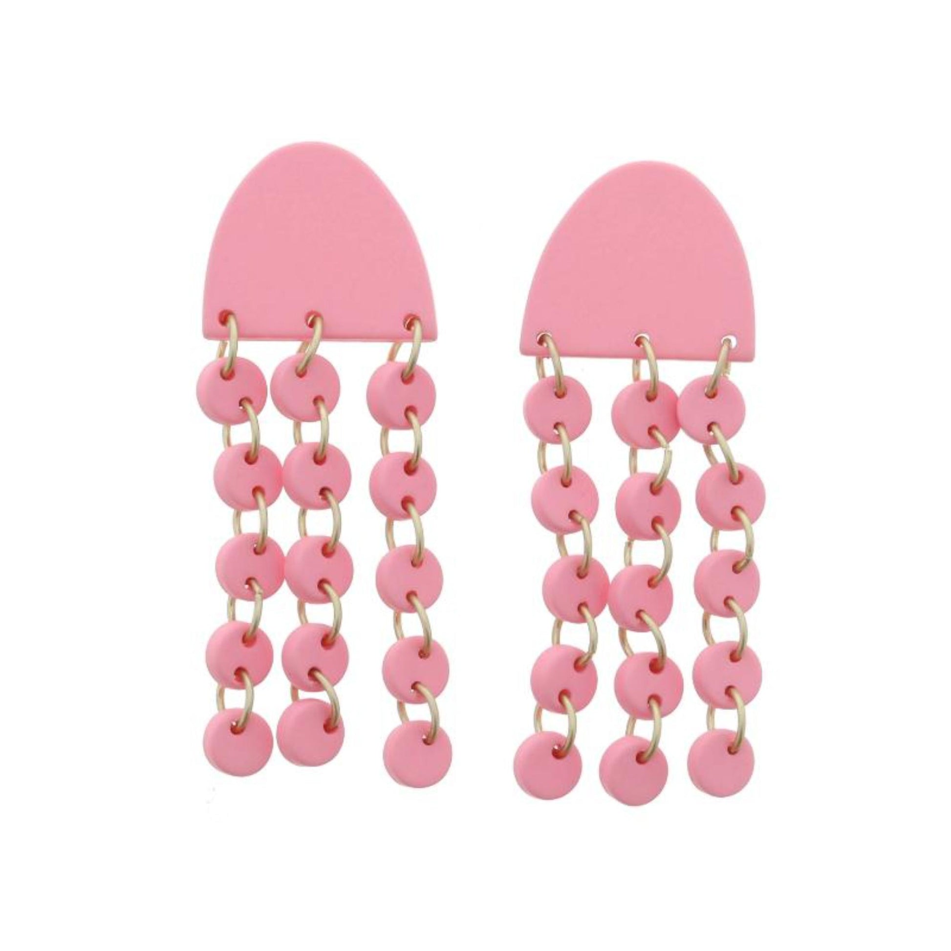 Pink Arch Post with Tiered Mini Circle Fringe Earrings