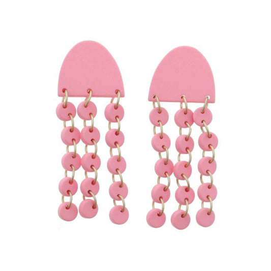 Pink Arch Post with Tiered Mini Circle Fringe Earrings