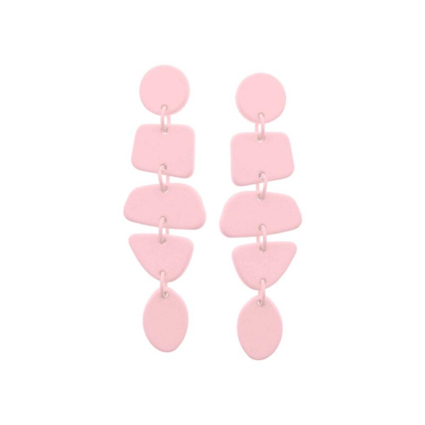 Light Pink Circle Post and Tiered Abstract Shapes Earrings