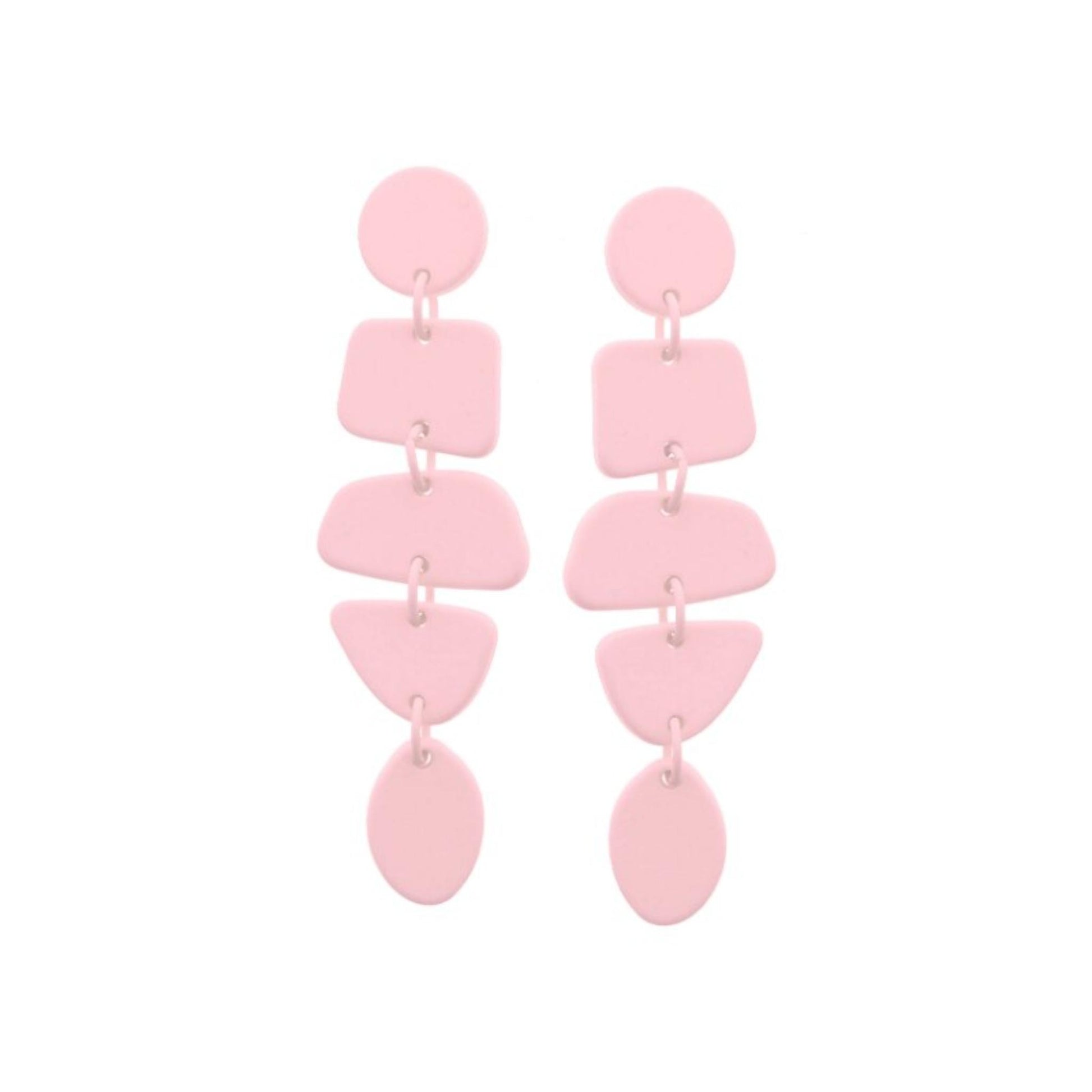 Light Pink Circle Post and Tiered Abstract Shapes Earrings