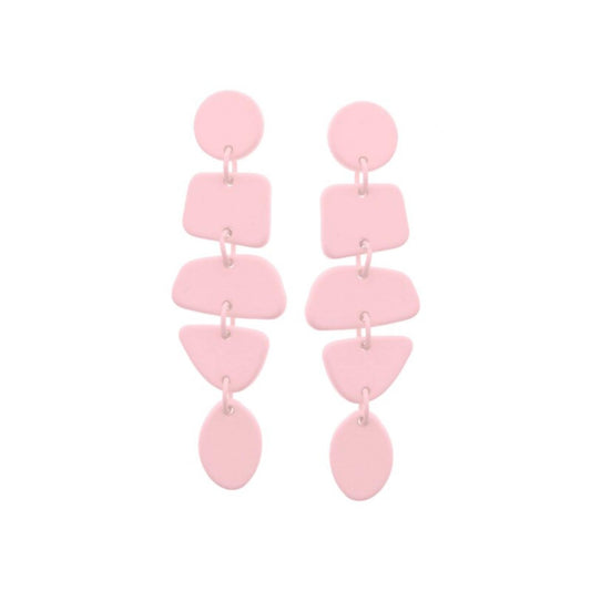 Light Pink Circle Post and Tiered Abstract Shapes Earrings