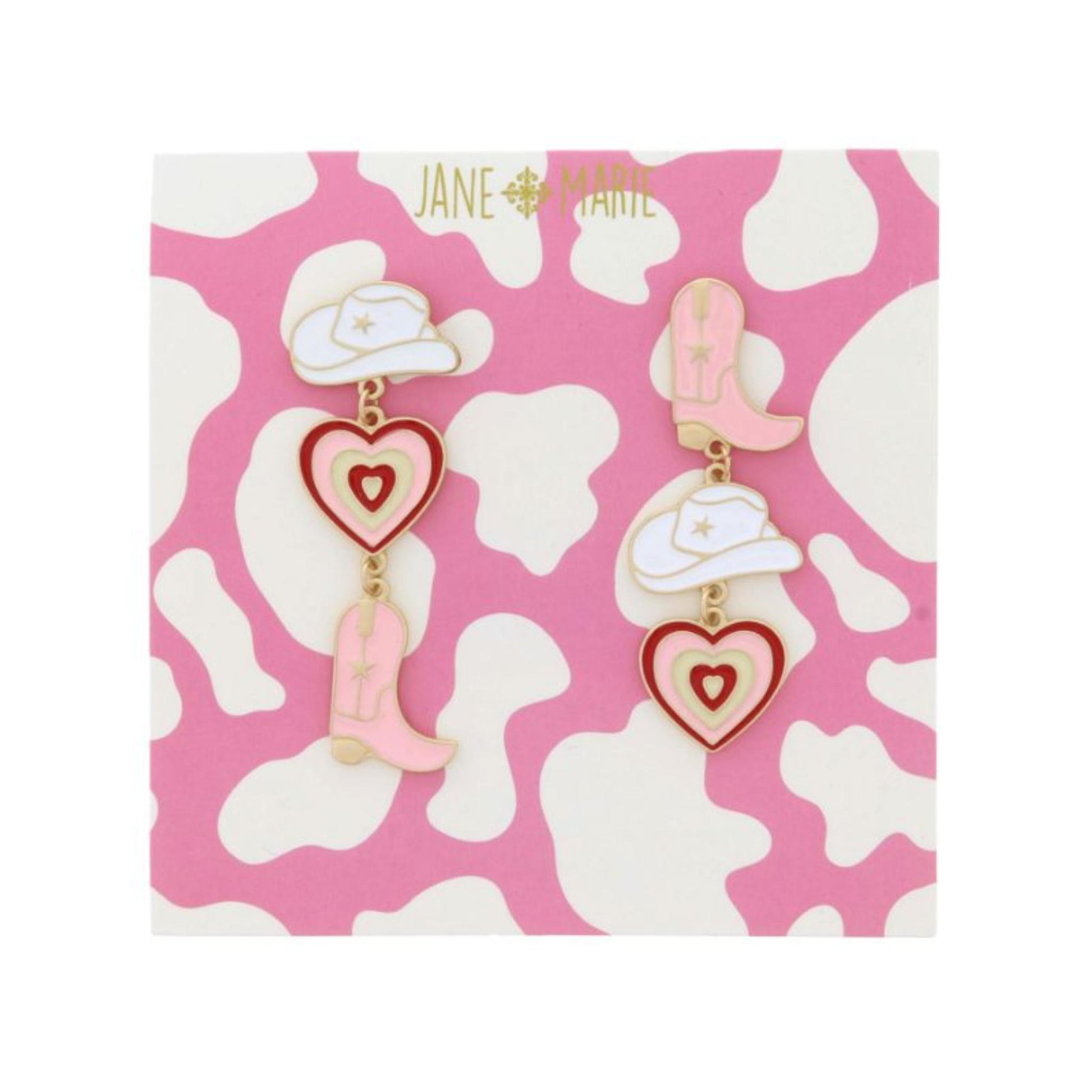 Tierred Light Pink Enamel Boot, White Enamel Hat, Red Pink White Enamel Heart Earrings
