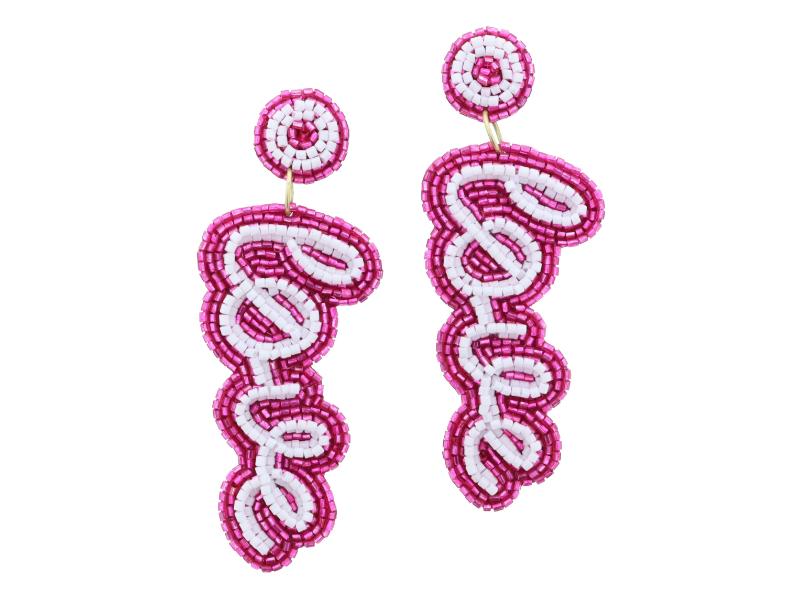 Fuchsia and White Beaded Post with Cursive "love" Earrings