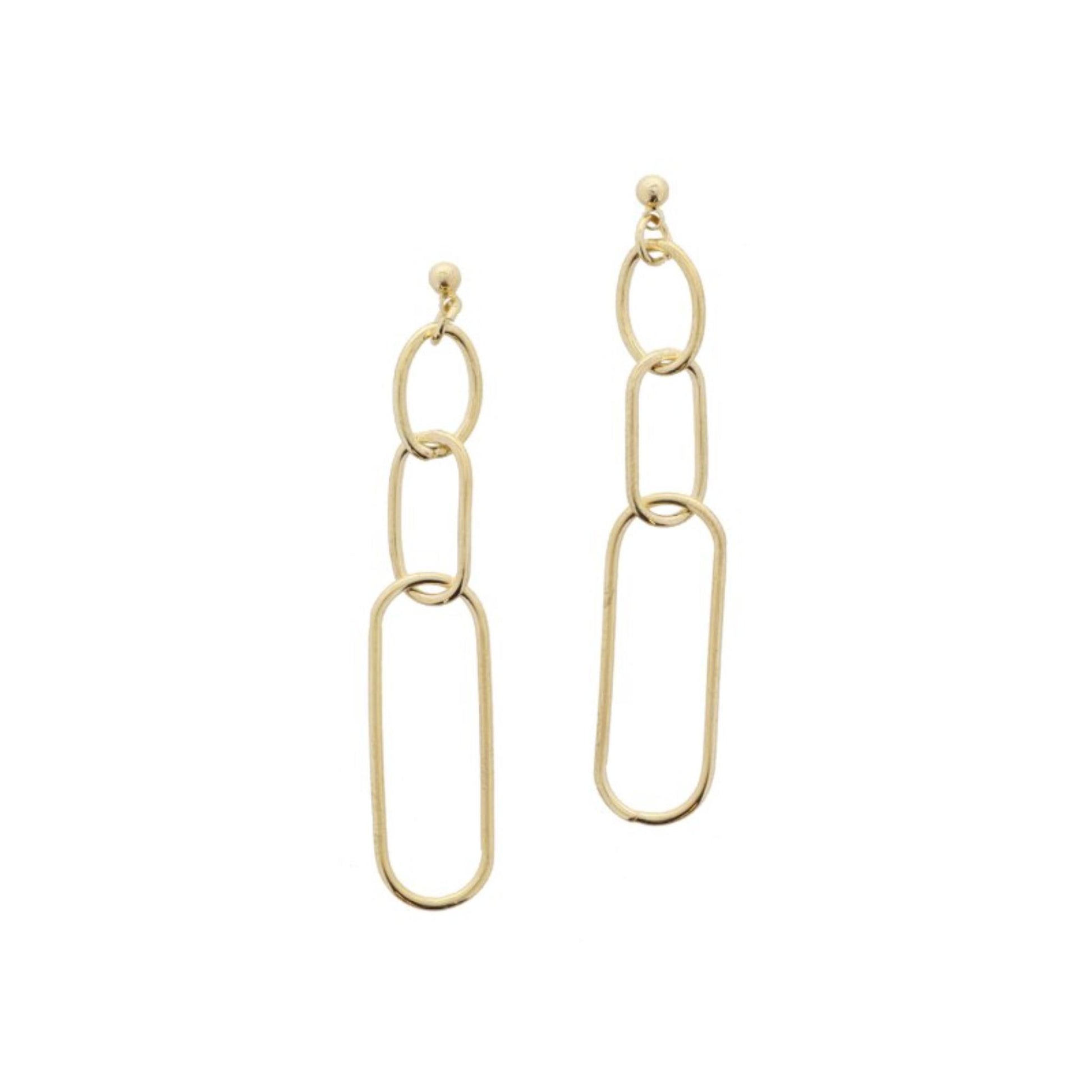 Gold Oval, Paperclip, Large Paperclip Links Earrings
