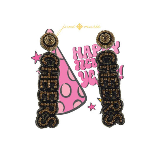 Black and Gold Beaded "CHEERS" Earrings