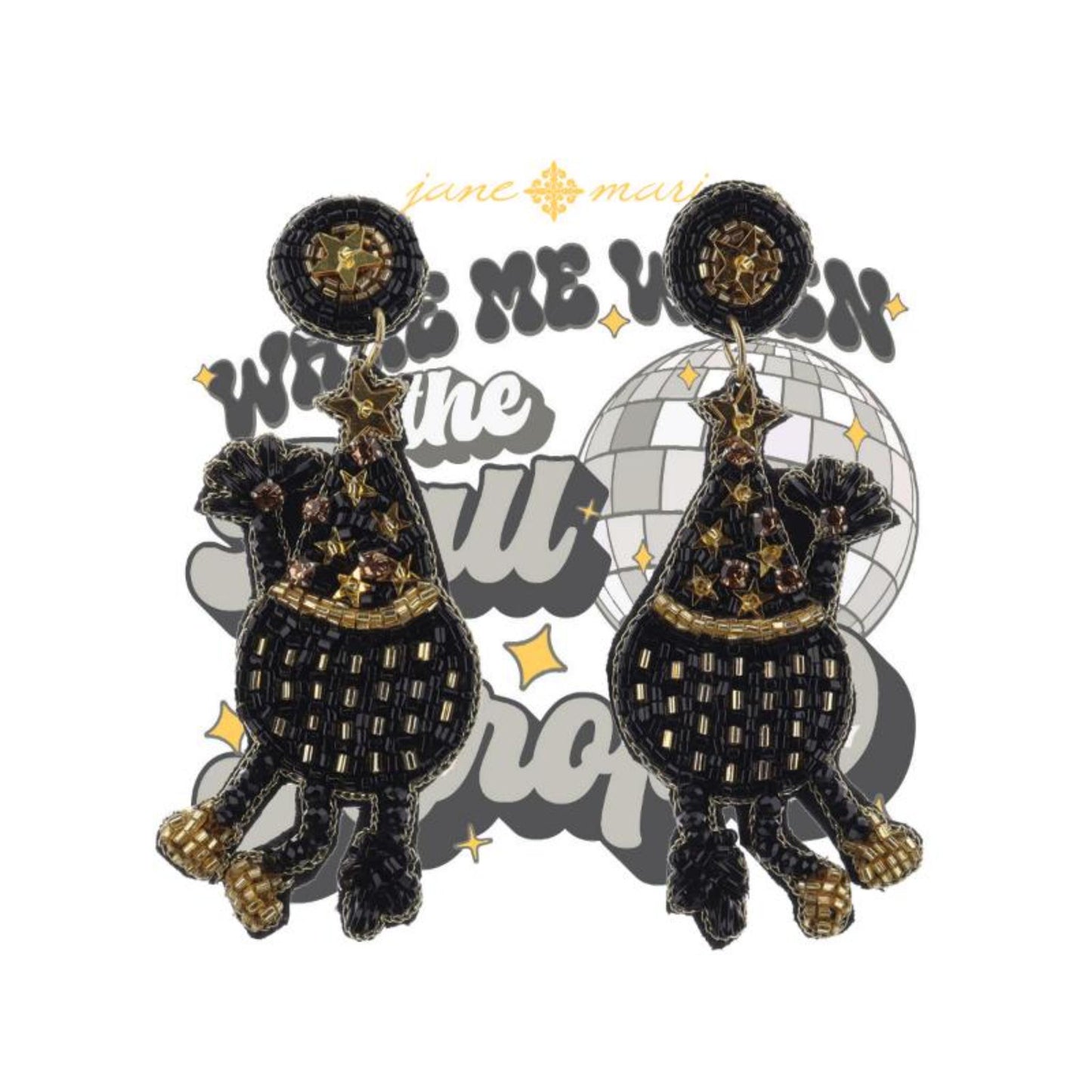Black and Gold Beaded Party Disco Ball Earrings
