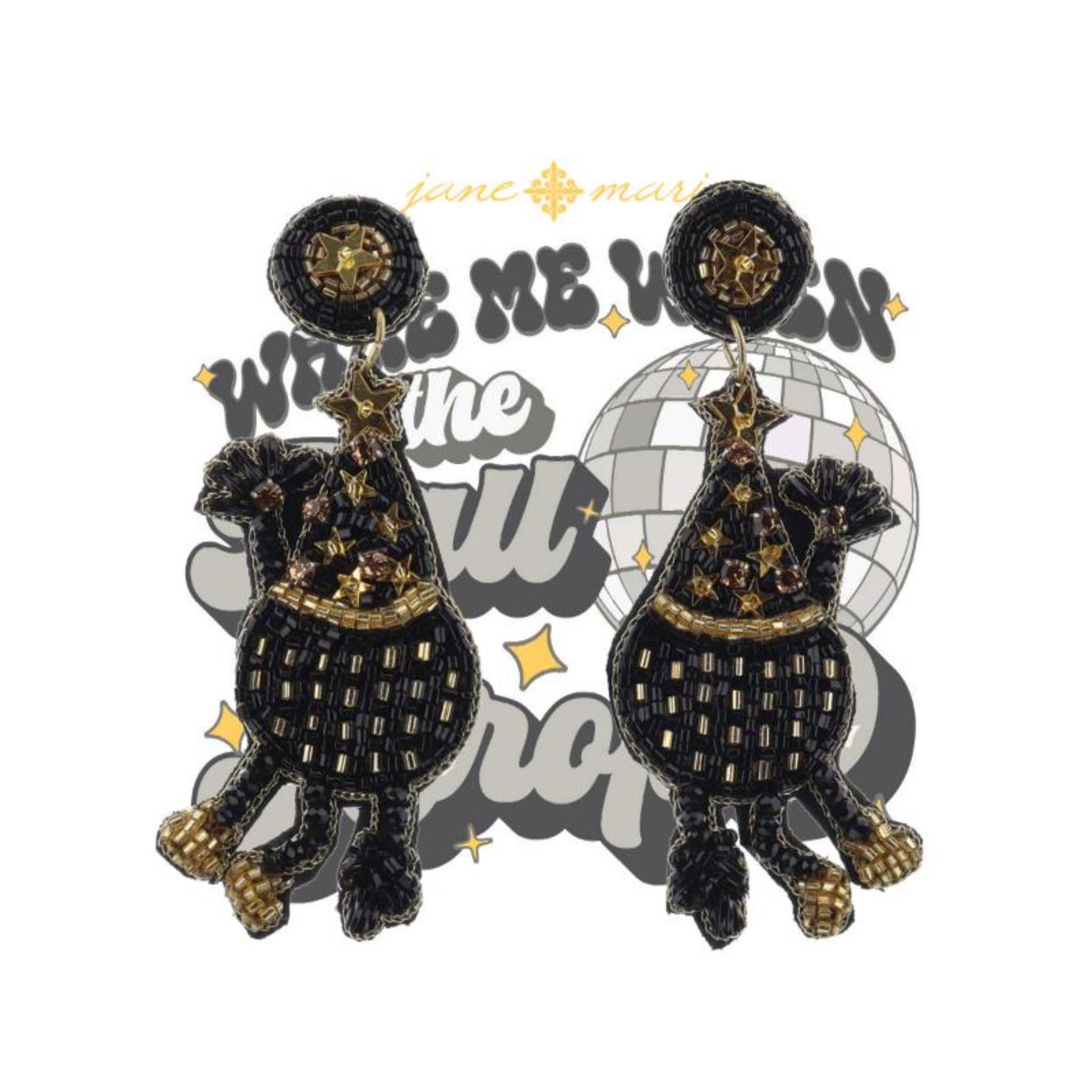 Black and Gold Beaded Party Disco Ball Earrings