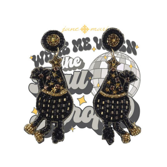 Black and Gold Beaded Party Disco Ball Earrings