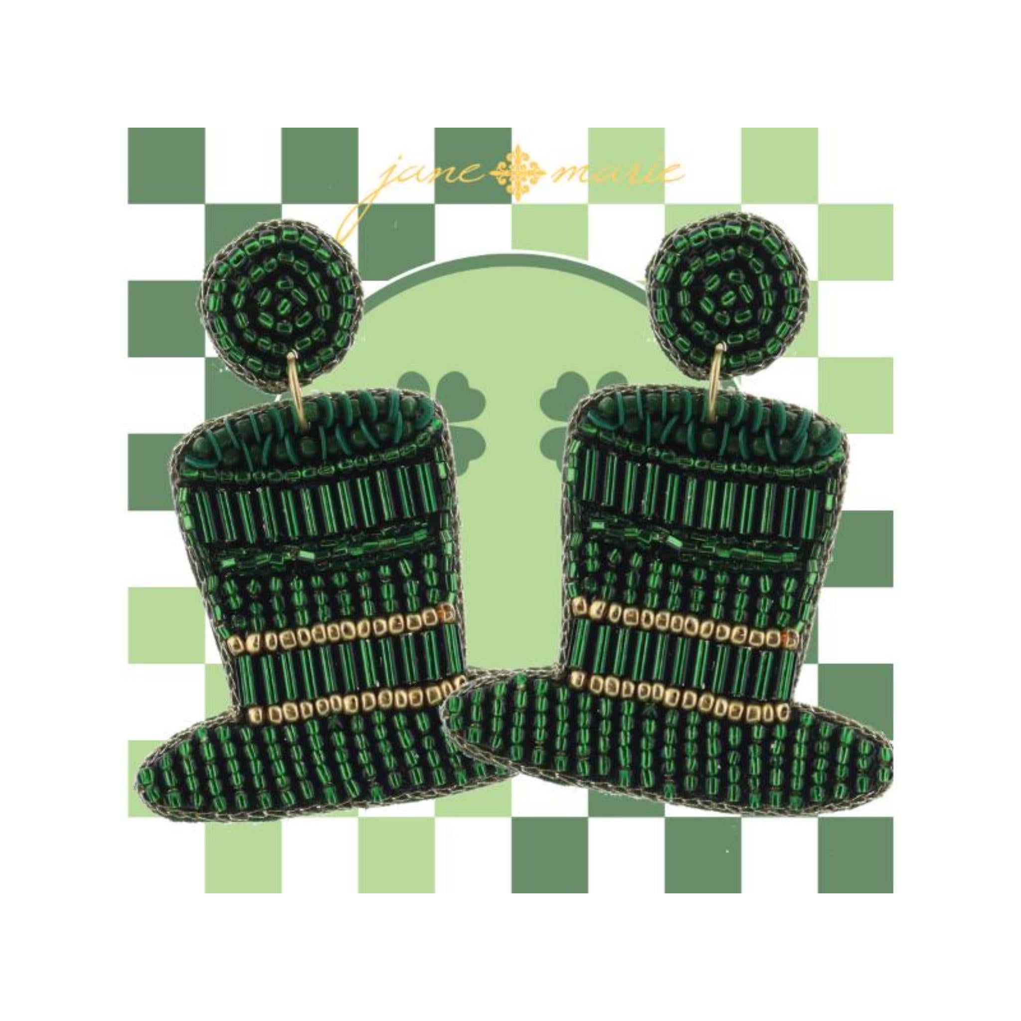 Green Beaded Post with Green Beaded Hat Earrings