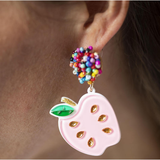 Multi Beaded Post, Pink Apple Earrings