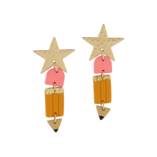 Gold Star Post, Clay Pencil Earrings