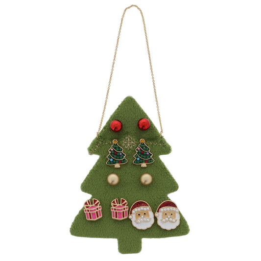 5 Stud Set, Balls, Christmas Tree, Present, Santa, .25", .5", .25", .35", .5" Top to Bottom
