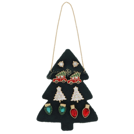 5 Stud Set, Crystal, Tree Car, Tree, Christmas Lights, .25", .5", .65", .35", .5" Top to Bottom