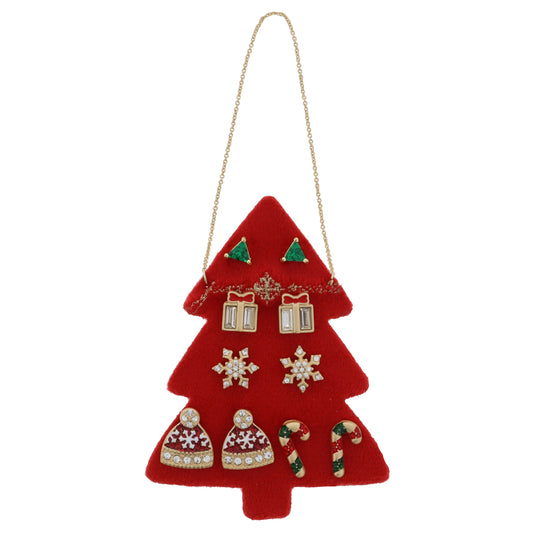 5 Stud Set, Triangle, Present, Snowflake, Hat, Candy Cane, .25", .35", .35", .5", .5" Top to Bottom