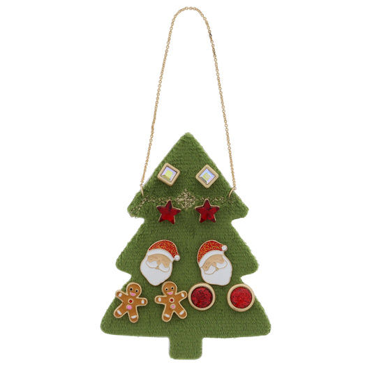 5 Stud Set, Square, Star, Santa, Gingerbread Men, Circle, .25", .25", .65", .5", .35" Top to Bottom