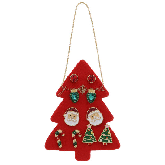 5 Stud Set, Red, Christmas Light, Santa, Candy Cane, Tree, .25", .35", .5", .5", .65" Top to Bottom