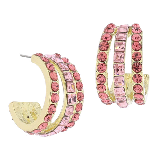 Rose Crystal Hoop Cluster Earrings, .85" Top to Bottom