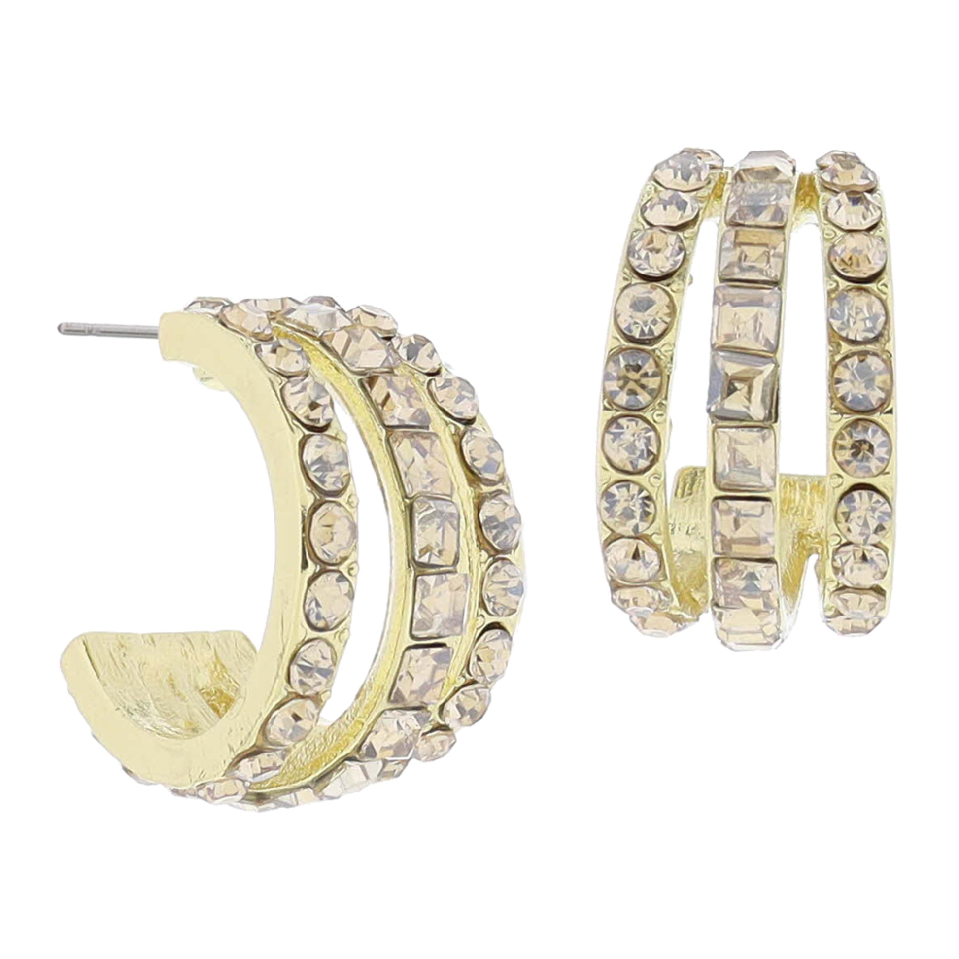 Topaz Crystal Hoop Cluster Earrings, .85" Top to Bottom