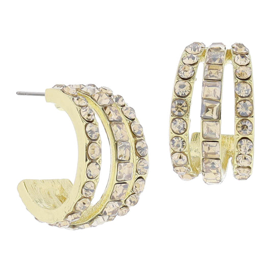Topaz Crystal Hoop Cluster Earrings, .85" Top to Bottom