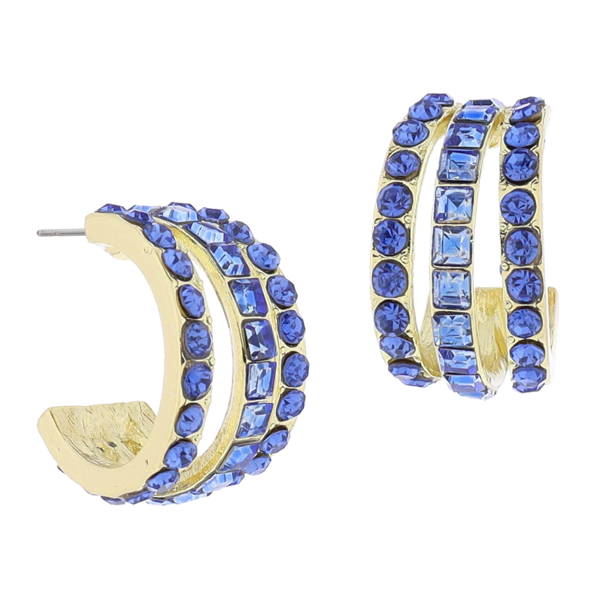 Light Sapphire Crystal Hoop Cluster Earrings, .85" Top to Bottom
