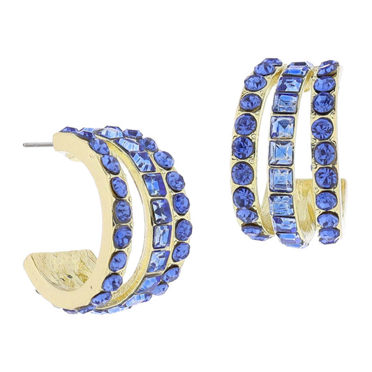 Light Sapphire Crystal Hoop Cluster Earrings, .85" Top to Bottom