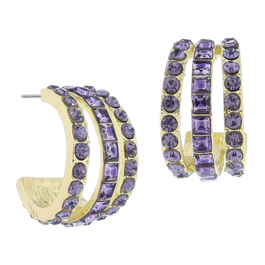 Amethyst Crystal Hoop Cluster Earrings, .85" Top to Bottom