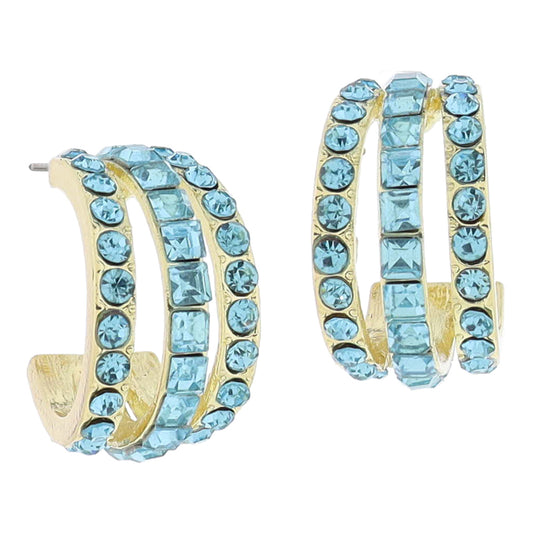 Aquamarine Crystal Hoop Cluster Earrings, .85" Top to Bottom