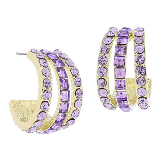 Light Amethyst Crystal Hoop Cluster Earrings, .85" Top to Bottom