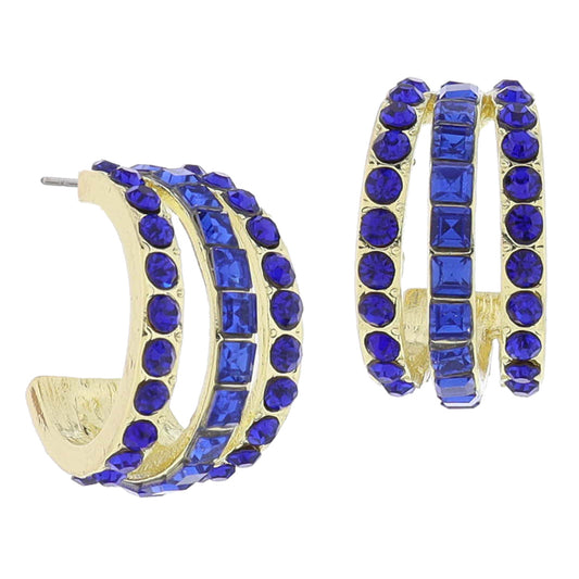 Sapphire Crystal Hoop Cluster Earrings, .85" Top to Bottom
