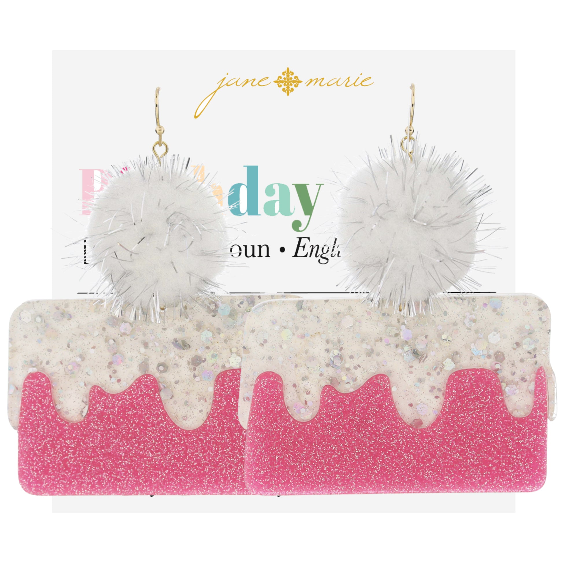 Fluffy Fuchsia Pom and ________ Earrings, " Top to Bottom