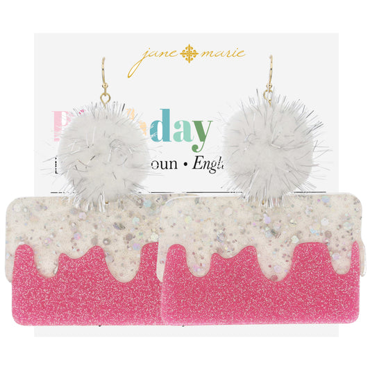 Fluffy Fuchsia Pom and ________ Earrings, " Top to Bottom