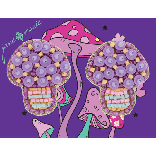 Purple, Lilac, Peach, Pink, Mint Multi Beaded Mushroom Earrings, 1.15" Top to Bottom