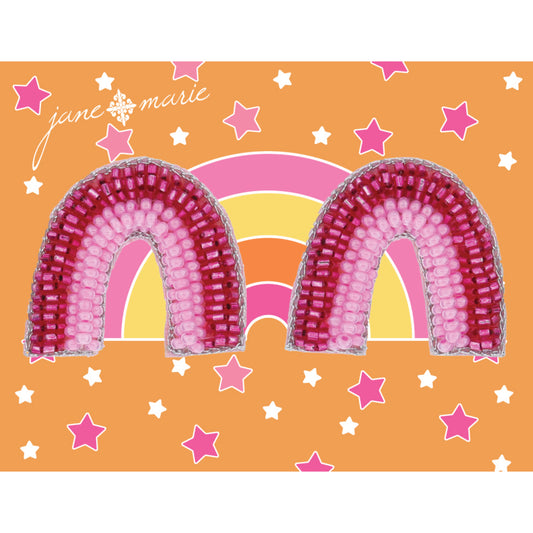 Hot Pink and Light Pink Beaded Rainbow Arch Earrings, 1" Top to Bottom