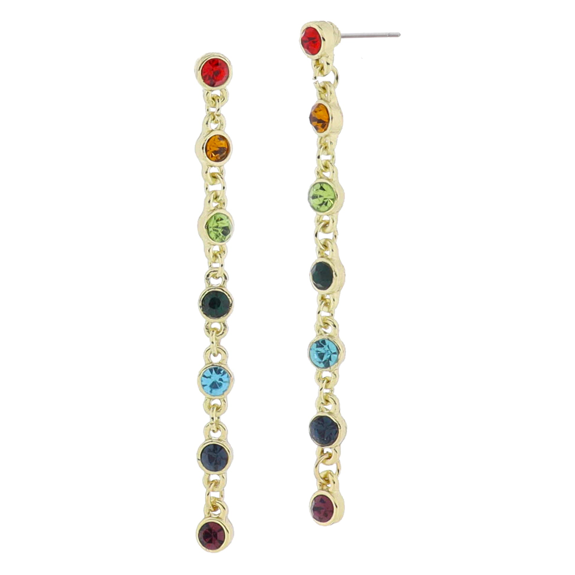18K Gold Plated Multi Crystal Chain Dangle Earrings, 2.25" Top to Bottom