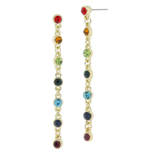 18K Gold Plated Multi Crystal Chain Dangle Earrings, 2.25" Top to Bottom
