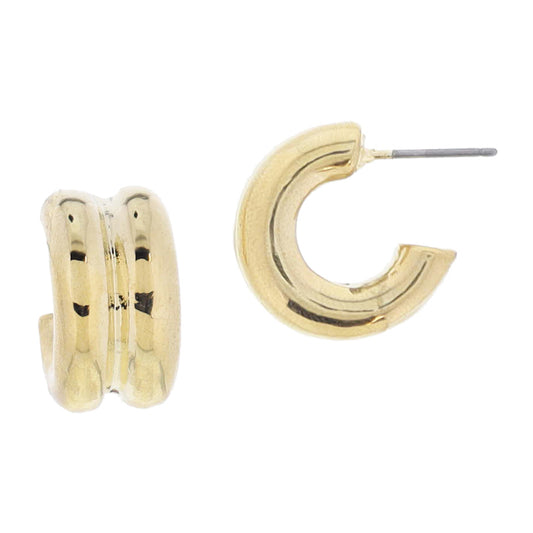 18K Gold Plated Small Double Tubular Hoop Earrings, .65" Top to Bottom