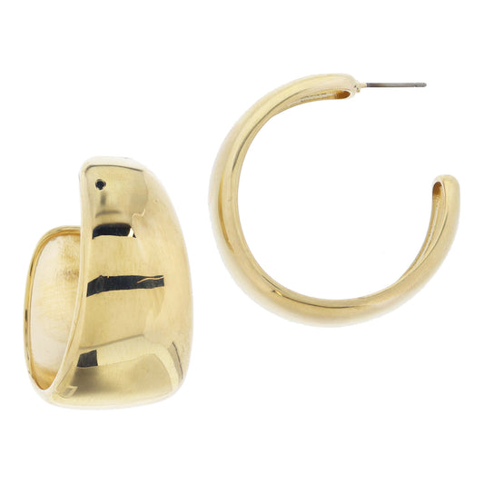 Gold Wide Bottom Hoop Earrings, 1.5" Top to Bottom