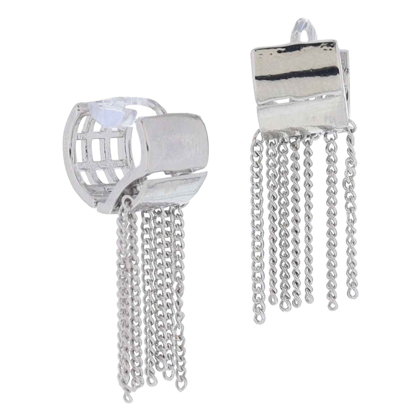 Golden Hugs! 18K White Gold Plated Small Wide Hoop with Chain Fringe Earrings